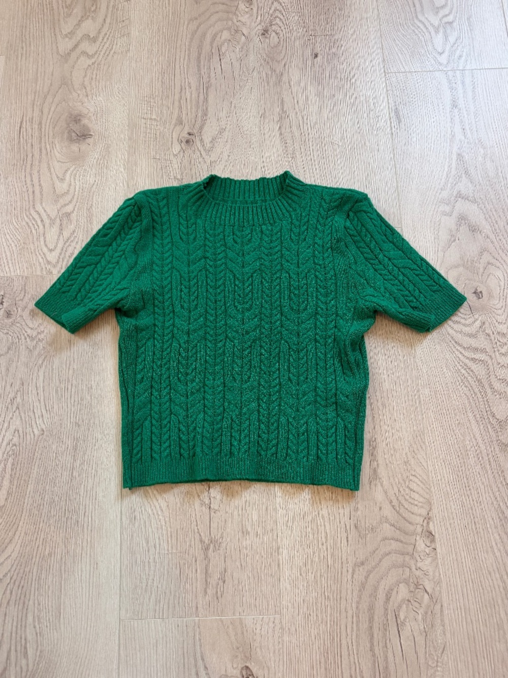 Women’s Short Sleeve Cable Knit Green Sz. S